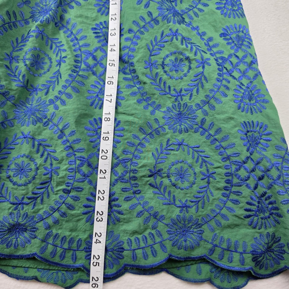 Talbots Petite Green Blue Embroidered Scalloped Hem A-Line Skirt Cotton Size 10P - Picture 8 of 8